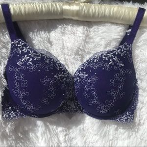 Victoria's Secret Dream Angels Push Up Bra 34D Royal Blue with Crystal A…